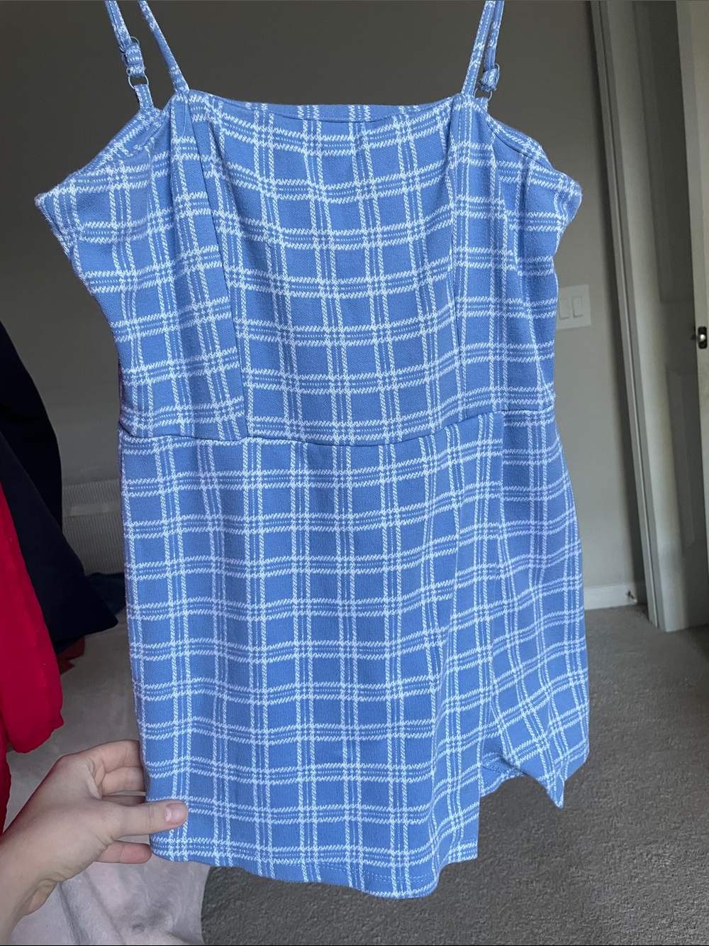 Blue Plaid Spaghetti Strap Mini Dress